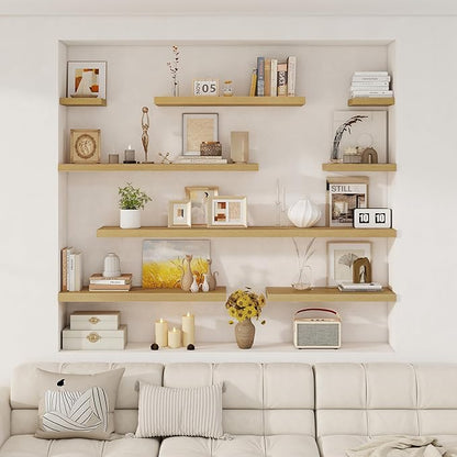 Fun Memories 12 Inch Square Floating Shelves 3 Pack - Wall Shelves with Invisible Brackets, Small Floating Shelves for Wall, Oak Wood Shelves for Bathroom, Living Room, Bedroom, and Kitchen Decor