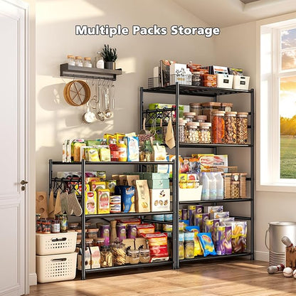 Storage Shelves 4 Tier Shelf Organizer,Metaling Shelving with Hooks,Heavy Duty Garage Shelves Unit with Leveling Feet,Wire Shelving for Pantry,Kitchen and Closet,23.6" W x 13.8" D x 60.4" H