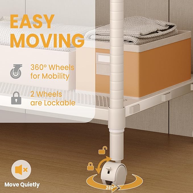 Clothes Rack with Wheels Heavy-Duty, 3-Tier Rolling Garment Rack with Adjustable Shelves & Side Hooks, Freestanding Wardrobe Metal Clothing Rack for Bedroom Cloakroom, 70.2"H x 45.4"W x 17.8"D