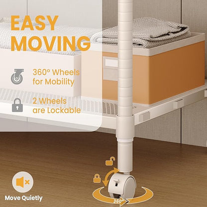 Clothes Rack with Wheels Heavy-Duty, 3-Tier Rolling Garment Rack with Adjustable Shelves & Side Hooks, Freestanding Wardrobe Metal Clothing Rack for Bedroom Cloakroom, 70.2"H x 45.4"W x 17.8"D