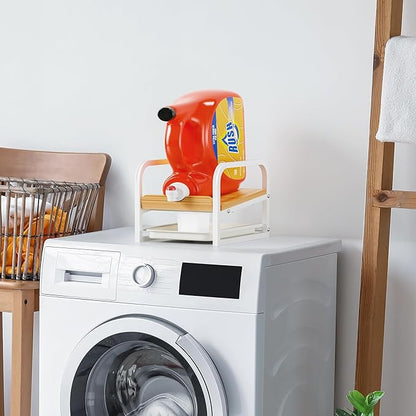 Laundry Detergent Holder Liquid Laundry Detergent Riser and Stand with Drip Tray for Laundry Room Organization (Tilted-White)