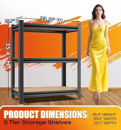 AOAORRG Set of 2 Garage Shelving Heavy Duty Storage Shelves, Metal Adjustable Shelving Unit, Utility Garage Organizer Shelf for Basement, Pantry, Kitchen, Warehouse, 15.7" Dx33.5 Wx35.4 H, Black