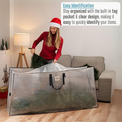 VENO Clear Christmas Tree Storage Bag - Fits 9 Ft Artificial Trees, Heavy Duty Large Bags with Zipper, Durable Handles, and Labeling Card Slot, Alternative to Storage Boxes with Lids
