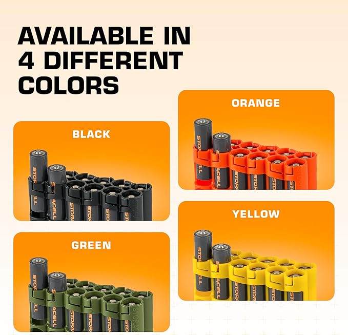 Storacell by Powerpax AA Battery Storage Caddy, Yellow, Holds 12 Batteries (Not Included)