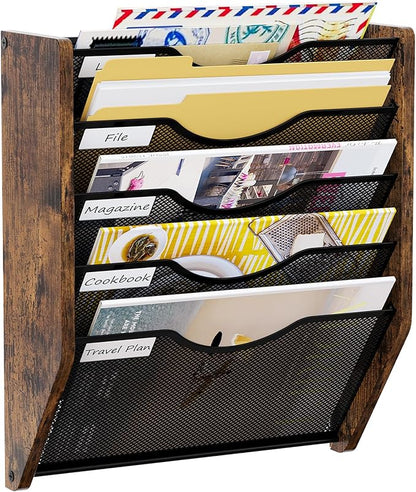Wall File Organizer,5 Tier Mesh Mail Organizer Wall Mounted,Hanging File Holder,Magazine Rack for Documents,Magazine,Literature,File,Mails,Envelopes