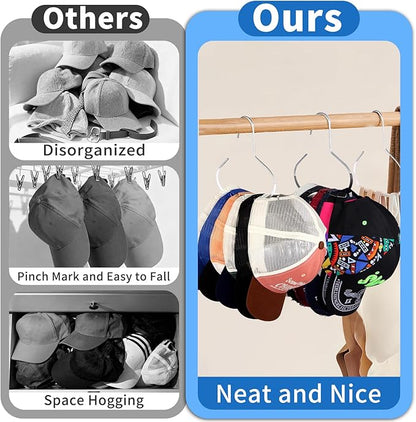 Adanluxe 6 Packs Hat Hangers for Closet, Premium Hat Organizer for Baseball Caps, Cap Rack for Organizers and Storage, Space Saving Hangers Holder 50 Hats and Usable for Belt, Scarf, Tie, Bra, Purse