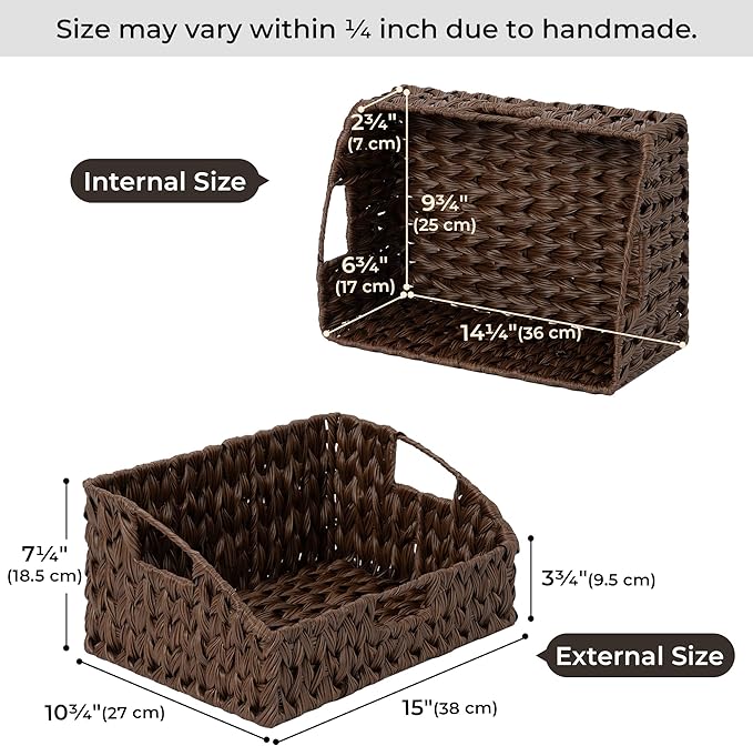 GRANNY SAYS Wicker Storage Basket for Shelves, Large Wicker Basket with Handles, Trapezoid Woven Baskets for Storage, Decorative Baskets for Home Decor, Brown