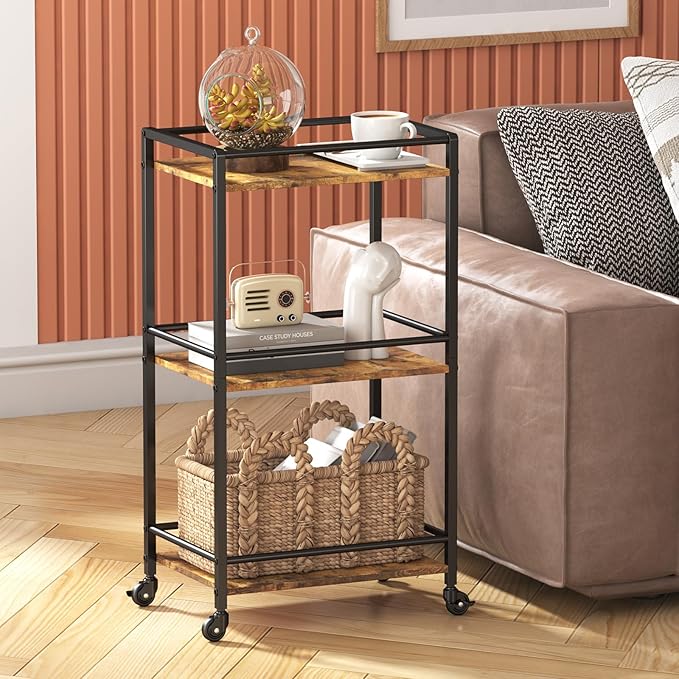 Lifewit Bar Cart for The Home, 3 Tier Rolling Wine Cart, Drink Serving Cart with Lockable Wheels, Mini Liquor Utility Cart for Dining Living Room, 43 x 30 x 81.5 cm/17x 11.8 x 32.1 inch, Rustic Brown