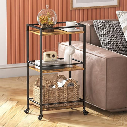 Lifewit Bar Cart for The Home, 3 Tier Rolling Wine Cart, Drink Serving Cart with Lockable Wheels, Mini Liquor Utility Cart for Dining Living Room, 43 x 30 x 81.5 cm/17x 11.8 x 32.1 inch, Rustic Brown