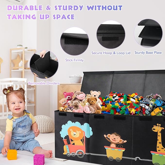 XL Toy Box - Toy Storage Bins with lids, Collapsible Toy Chest for Boys Girls, Kids Big Toy Organizer with Adjustable Dividers for Living Room Area, Playroom, Bedroom，40"x16"x14"