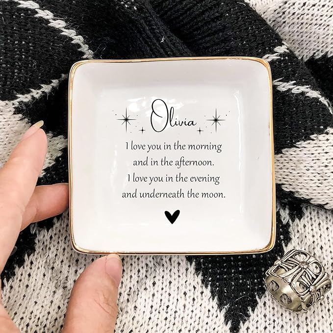 HatafaFurni Custom Daughter Ring Dish from Mom, Daughter Christmas Gift, Trinket Tray for Her, Personalized Jewelry Dish Gifts for Granddaughter, Gifts for Her