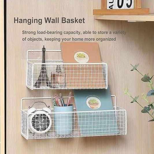 2 Pack Hanging Wall Wire Baskets,Metal Wire Storage Bin Rack for Kitchen Bathroom Shower Spice Shelf (White)