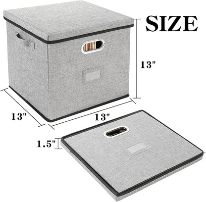Vinyl Record Storage Box Hold 100+ Lp Albums Foldable Storage Bin with Lid Record Holder for Albums, CDs, DVDs (Grey, Large-2pcs)