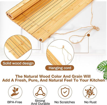 Maxdot Wooden Dish Drying Rack, 17.8 x 16 Inch Roll up Kitchen Over Sink Dish Drying Rack for Dishes, Plates, Bowls, Wooden Cover Counter Space, Crack Resistant Drainer, Kitchen Supplies(Natural)