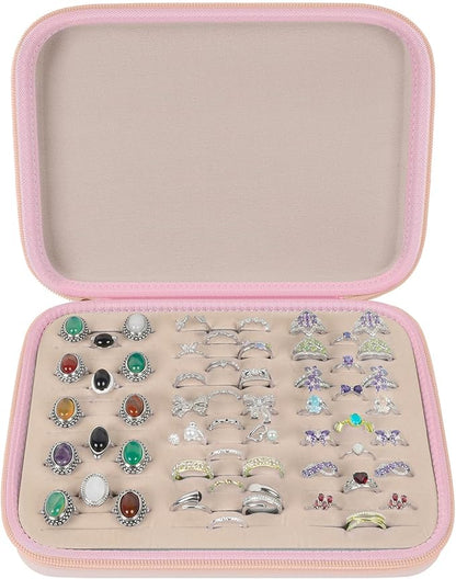 GWCASE Ring Organizer Storage Case - Jewelry Ring Display Collector Box with 42 Slots. Rings Case Holder Showcase Fits for 50+ Rings, Earrings, Brooches and Cufflinks (Box Only)-Pink