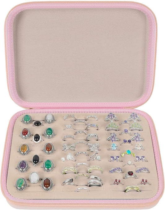 GWCASE Ring Organizer Storage Case - Jewelry Ring Display Collector Box with 42 Slots. Rings Case Holder Showcase Fits for 50+ Rings, Earrings, Brooches and Cufflinks (Box Only)-Pink