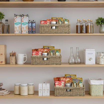 StorageWorks Pantry Baskets, Wicker Storage Baskets for Organizing, Bathroom Shelves, Pantry Organizers and Storage, Seagrass, 15½"L x 11¾"W x 4 ¾"H