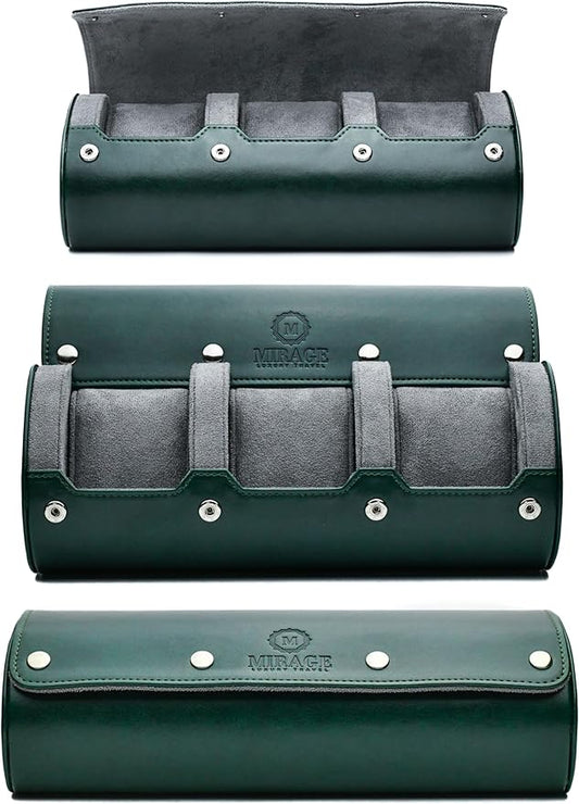 Watch Cases for Men – Travel Watch Roll Case – 3 Watch Travel Case Holder Organizer and Display - Royal Green Vegan Leather