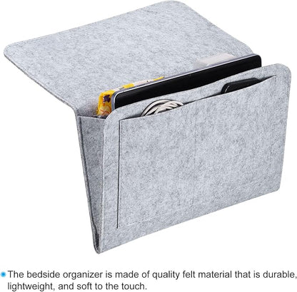 PATIKIL 13in Bedside Caddy, Bed Caddy Bedside Organizer Hanging 5 Pocket Soft Bed Pockets Bedside Storage Organizer Remote Control Holder for Bedroom Phones Glasses, Light Grey