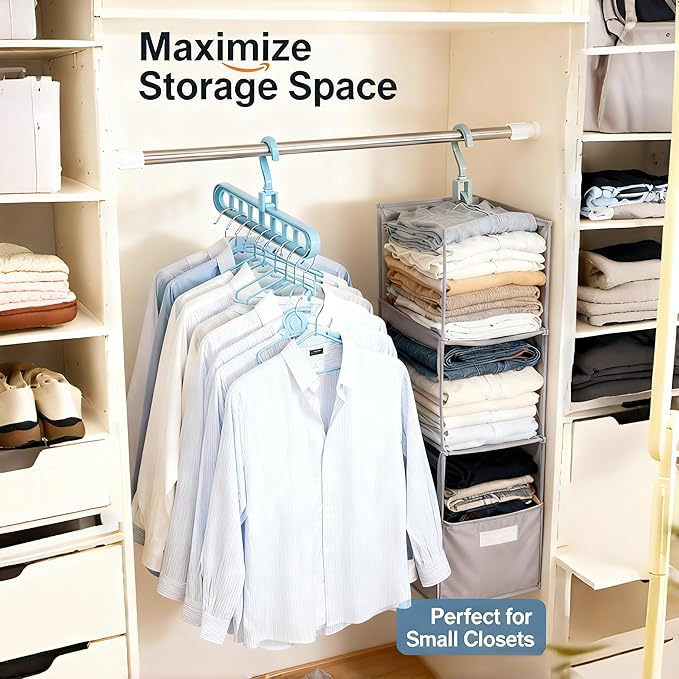 YZÉ BY YIZHE 【9-Space Saving Hangers】, 【Heavy Duty PP Plastic】 【Cascading Hanger Organizer 】 with Anti-Skid Foldable Design for Closet (Blue, 5)