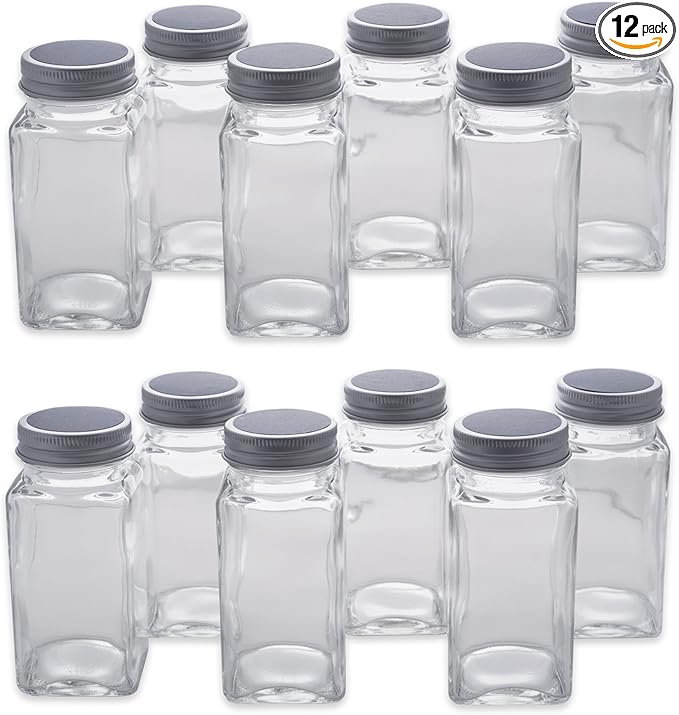 DII Farmhouse Vintage Decorative Metal Pantry Spice Rack Organizer, 4x2 4oz, Spice Jars 12 Piece