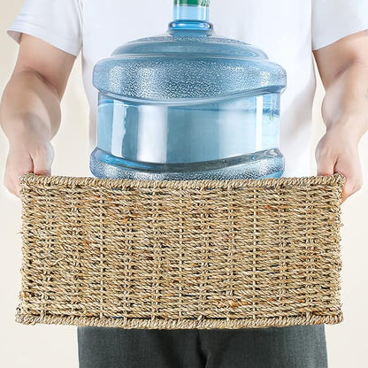 HOONEX Large Wicker Baskets for Storage, Seagrass Baskets with Dual Handles, Woven Baskets for Storage, Set of 3, Natural