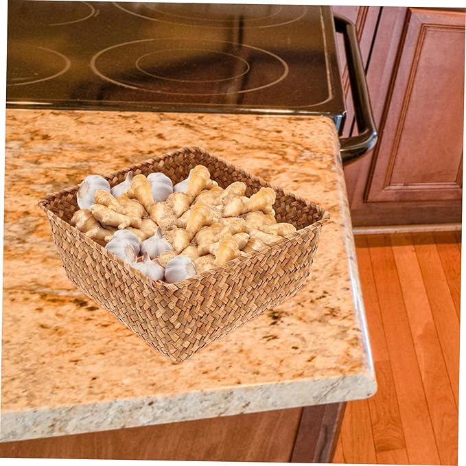 Natural Seagrass Basket Organizer Capacity Kitchen Storage Box for Spices Utensils Desktop Storage Versatile Home Organizer for All Rooms