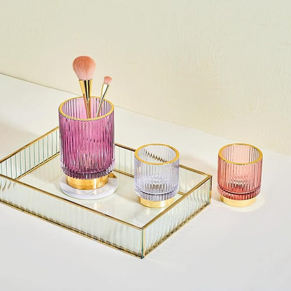 LEICURACE Makeup Brush Holder Organizer,Toothbrush Holders,Desk Pen Pencil Holder,Multifunctional Vintage Glass Brush Cup(A3-28-US)