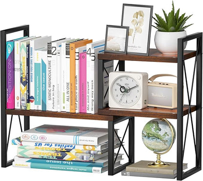 Desktop Shelf Organizer,Small Bookshelf for Office,Wood Desk Top Shelves, Office Organization and Storage (Brown)