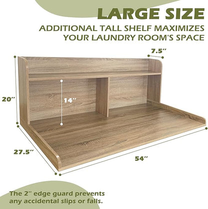 Royxen Laundry Countertop with 20" Shelf Universal Fit, Washer and Dryer Countertop with Storage Space, Laundry Room Storage (White Oak)