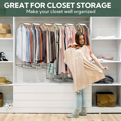 10 Pack Clear Garment Bags for Hanging Clothes 40&50'' Long Clothes Storage Bag with Zippers on Double Sides 10" Gusseted Plastic Clothes Cover for Closet Shirts Coats Dresses Fur Jacket Long Suit