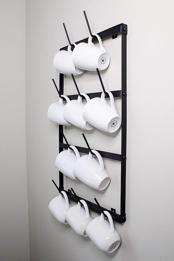 Claimed Corner Mug Rack with Sturdy Steel Frame, Matte Black Finish, Removable Rubber Caps, Wall Mounted (Mini ‎14" x 24")