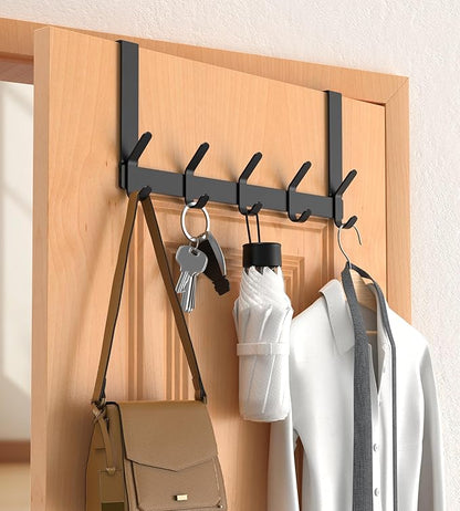 CHAUNCEY HOME Over The Door Hooks Hanger with 7" Extended Arms for Hanging, J7U, Perfectly Fits US Standard 1 3/8-inch Doors, Towel Rack Organizer Holder, Matte Black