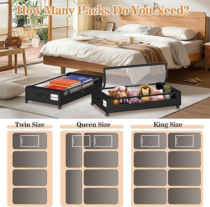 Gientan 2 Pack Under Bed Storage with 4 Dividers, Large Under Bed Storage Containers with Wheels for Clothes, Shoes, XXL Rolling Underbed Storage Organizer Bins with Clear Lids and Handles