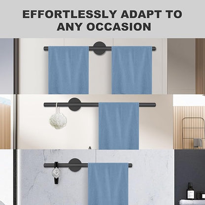 Adjustable Length Stainless Steel Towel Rack - 18-24 Inch Fit, 26.4 Inch Total Length - Matte Black 304 Stainless Steel Towel bar for Bathroom & Kitchen