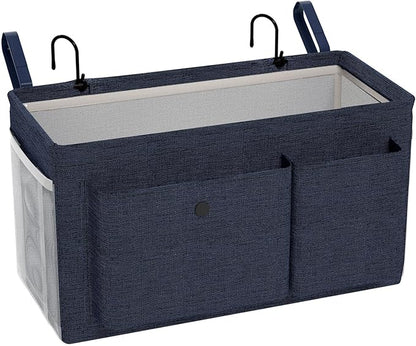 Edudif Bedside Caddy Bedside Organizer with Fixed Straps & Water Bottle Holder, Bunk Bed Caddy ideal for Home, Dorm, Hospital, Crib, Versatile Bedside Storage Solution (Navy)