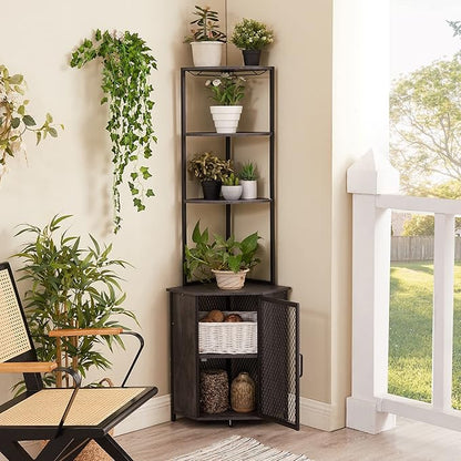 VECELO Corner Cabinet, Tall Storage Shelf, Bookshelf Display Shelves Rack for Living Room, Kitchen, Balcony, Small Space