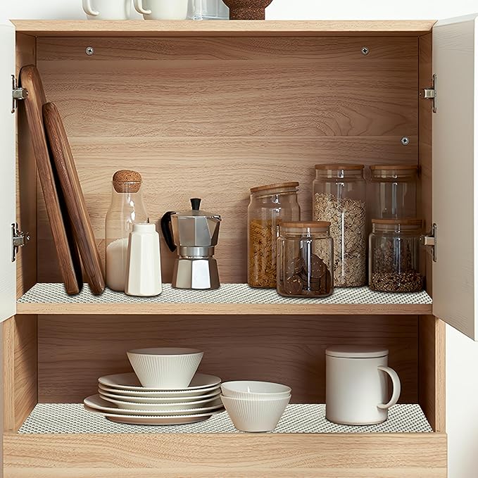 Shelf Liner for Kitchen Cabinet, Durable with Strong Grip, Non Adhesive Liners Protect Kitchen Cabinets and Cupboard, Pantry, Bathroom Drawers and Shelves, Desks-12" x 120" (Gray)