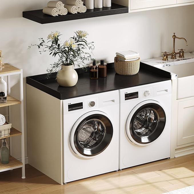 ChooChoo Washer Dryer Countertop, Laundry Room Topper for Folding Clothes and Storage, Over Machine Organizer Table, Black