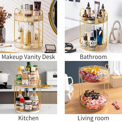 Weidace 360 Rotating Makeup Organizer for Vanity, Bathroom Countertop Spinning Perfume Organizer, High-Capacity Cosmetic and Skincare Dresser Make Up Holder Rack (2 Tiers, Yellow)