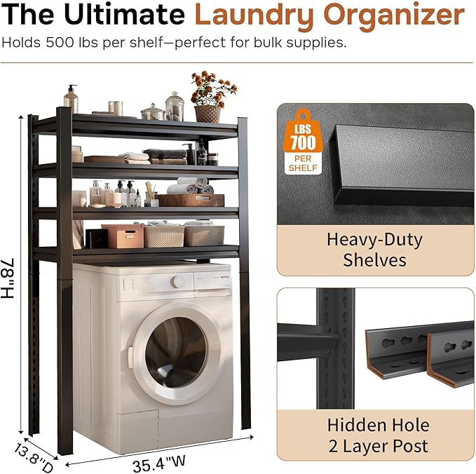 Over Washer and Dryer Shelves,5 Tier Adjustable Height Shelving,Space Saving Shelf,Adjustable Easy to Install,Space Saver Laundry Shelf Organizer,78”H*13.8”D*35.4“W