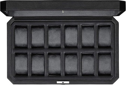 ROTHWELL 12 Slot Leather Watch Box for Men - Luxury Case Display Jewelry Organizer with Microsuede Liner - Travel Jewelry Case for Mens Accessories, Travel Organizer (Black & Grey)