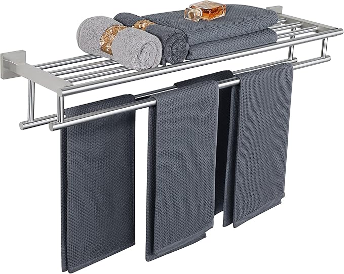 Alise Towel Rack,Towel Holder Towel Shelf with Double Towel Bars for Bathroom Lavatory,SUS 304 Stainless Steel Wall Mount Towel Hanger Storage,32 Inch Brushed Nickel