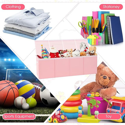 Patelai Extra Large Toy Box Chest with Lids 4/3 Grids Large Chest Collapsible Kids Toy Storage Baskets Gifts for Boys Girls Living Room Nursery Playroom(49.2 x 13 x 15.7'',Pink)