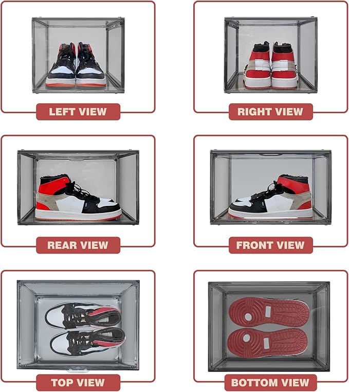 EDS FAM Large Shoe Organizer for Closet Clear Storage Box Sturdy Plastic Stackable Shoe Rack Sneaker Display Case with Magnetic Lids, 1 Pack Size 13