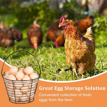 3 PCS 8" Black Round Wire Egg Baskets With Handle, Small Metal Egg Collecting Basket for Gathering Fresh Eggs, Chicken and Duck Eggs Hunting Basket Egg Holder Countertop