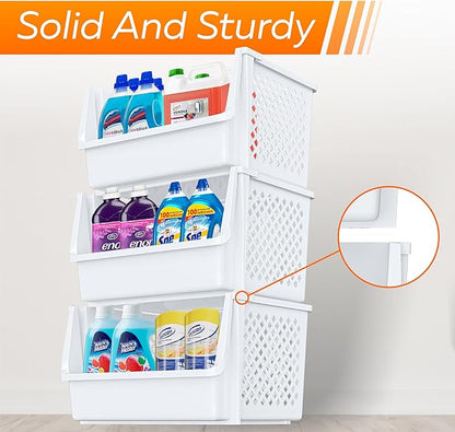 TidyFriend Stackable Storage Bins for Closet Organizers and Storage 6 Pack, Closet Organization for Kids Room and Home Organization (White)