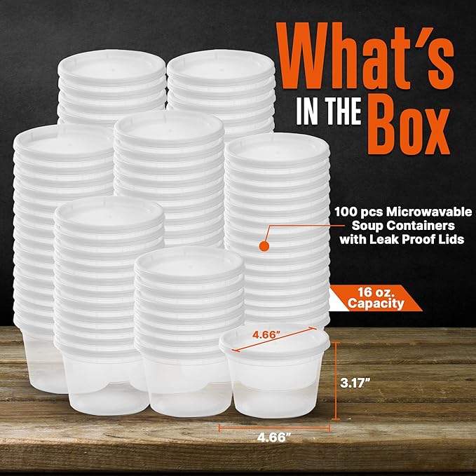 SQUATZ 16 oz Microwavable Soup Containers with Lids – Leak-Proof, Stackable, Freezer & Microwave Safe, BPA-Free Food Storage, Reusable, Clear Plastic, Ideal for Soups, Sauces, Baby Food & Leftovers