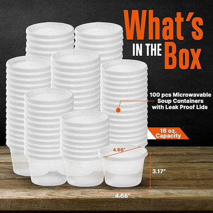 SQUATZ 16 oz Microwavable Soup Containers with Lids – Leak-Proof, Stackable, Freezer & Microwave Safe, BPA-Free Food Storage, Reusable, Clear Plastic, Ideal for Soups, Sauces, Baby Food & Leftovers