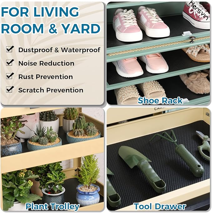 Hersvin Shelf Liners, 12 in x 20 ft Kitchen Drawer Mats, Non-Adhesive EVA Cupboard Protector, Cabinet Lining (Black Dot)